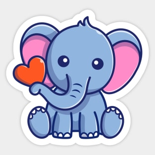 Cute Elephant Sitting With Love Cartoon Sticker